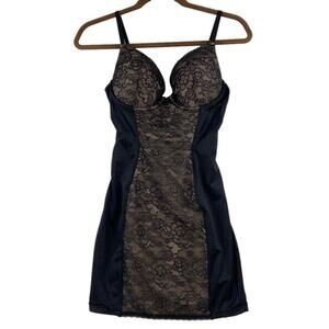 Be Chic Shaper Slip Size 36C Black Lace Built In Underwire Bra